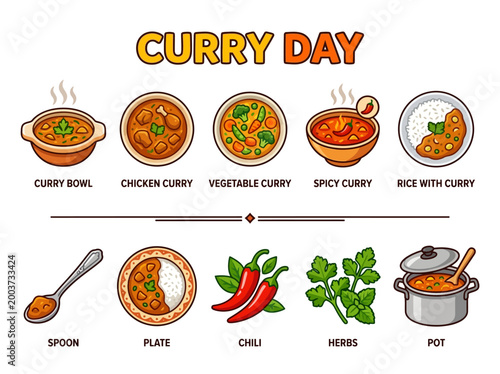 Curry Day A Delicious Celebration of Indian Cuisine Featuring Various Curries, Spices, and Accompaniments
