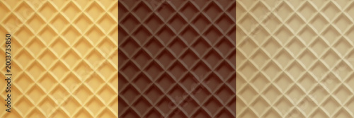 Waffle milk chocolate background, diagonal texture of wafer. Biscuit cookie pattern, fabric textile rectangle and summer stroopwafel lattice, ice cream cone bg. Bakery caramel crepe backdrop cracker