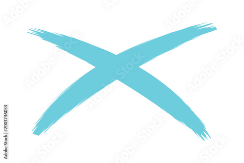 Artistic hand drawn brush stroke cyan blue sign icon texture on white background creative wrong and rejection symbol vector illustration