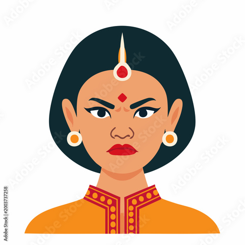 Angry Indian Woman with Traditional Bindi and Earrings