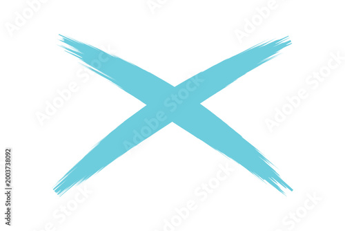 Artistic hand drawn brush stroke cyan blue sign icon texture on white background creative wrong and rejection symbol vector illustration