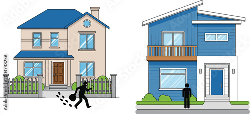 House Security Illustration Set Featuring Home Intruder and Safe Home Concepts for Safety, Protection, and Real Estate Designs