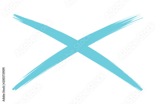 Artistic hand drawn brush stroke cyan blue sign icon texture on white background creative wrong and rejection symbol vector illustration