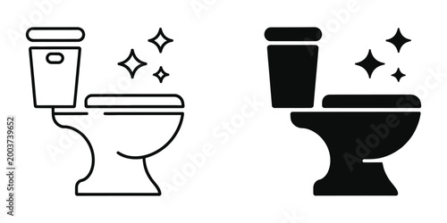 Clean toilet icon concept, simple solid style toilet symbol with minimal line stroke detail, hygiene sanitation signage, restroom icon design, modern clean vector illustration