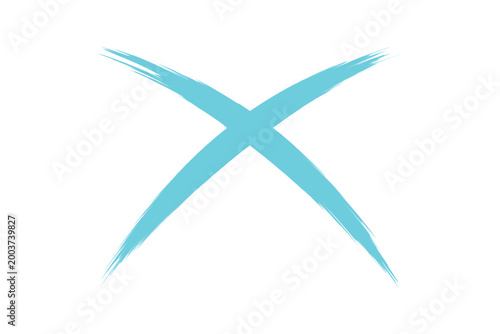 Artistic hand drawn brush stroke cyan blue sign icon texture on white background creative wrong and rejection symbol vector illustration