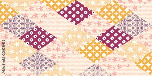 Vászonkép Traditional Japanese Patterns With Cherry Blossom Motifs