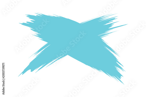 Artistic hand drawn brush stroke cyan blue sign icon texture on white background creative wrong and rejection symbol vector illustration