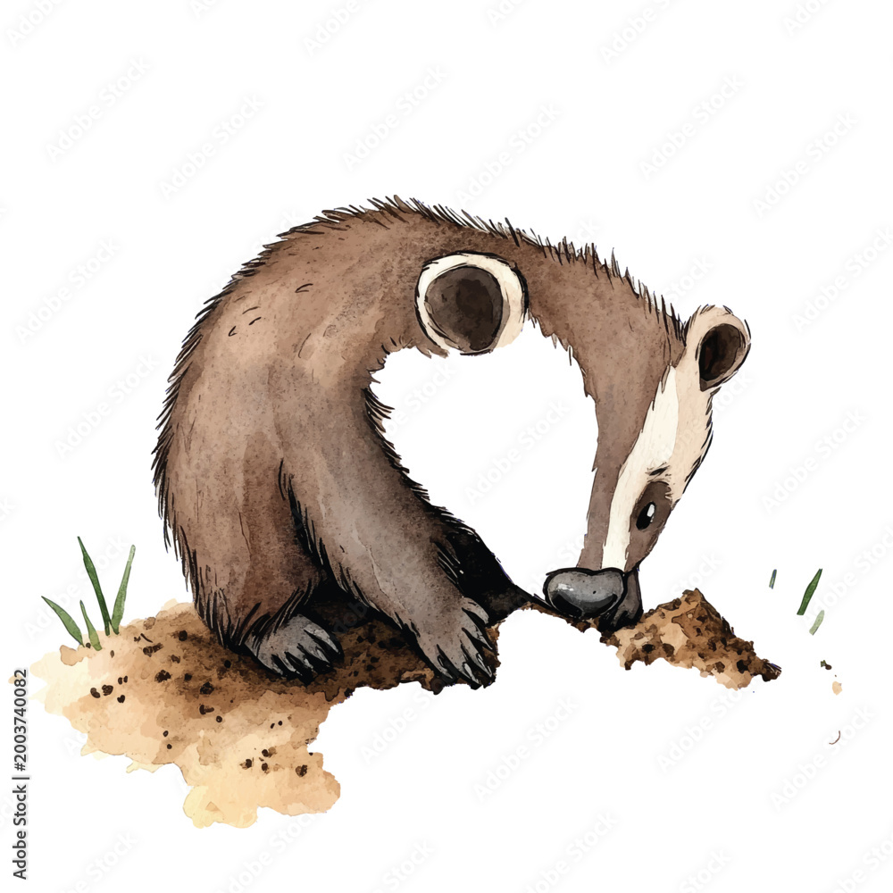 Obraz premium Brown Badger Digging in Dirt.