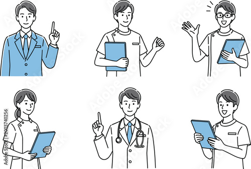 Set of Professional Characters Including Doctors and Office Workers Holding Folders and Documents for Business, Healthcare, and Workplace Concepts in Vector Style