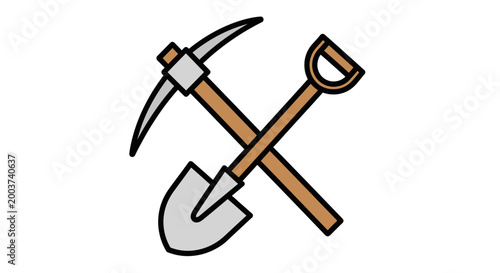 Crossed pickaxe and shovel tools vector illustration isolated on white