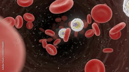 Medical animation of blood cells flowing through vein