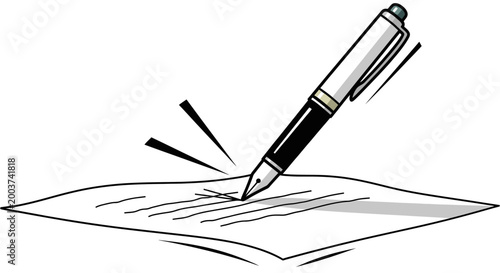 Pen writing on paper creating lines and strokes illustration vector graphic