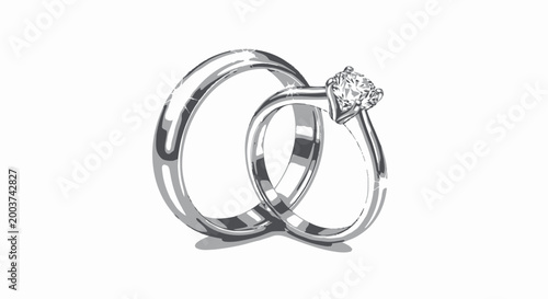 Luxury silver wedding rings with diamond engagement ring isolated on white background, romantic jewelry concept for marriage, anniversary and love celebration branding