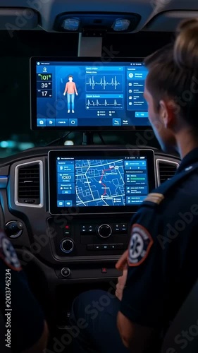 Police Officers Using Advanced Vehicle Technology.