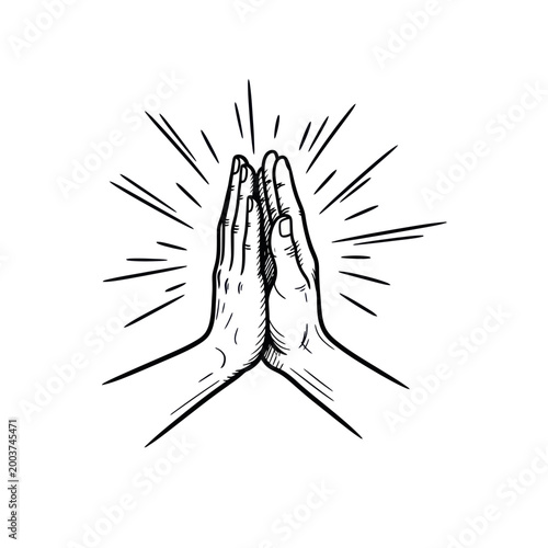 Praying Hands Drawing with Light Rays - Spiritual Hope and Faith