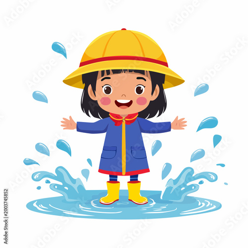 Happy Child Jumping in Puddles