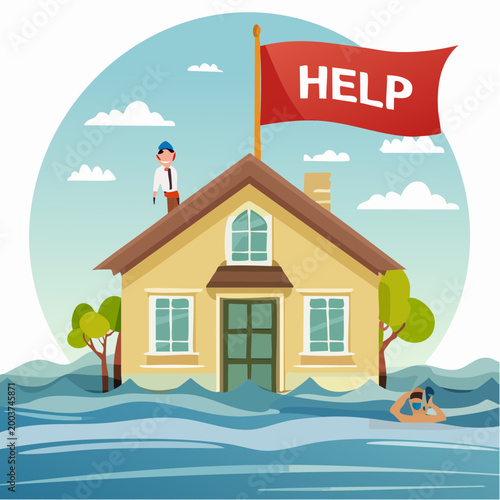 House Flooded with Help Flag Raised