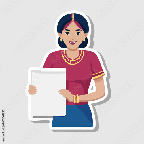 Indian Woman Holding Blank Paper