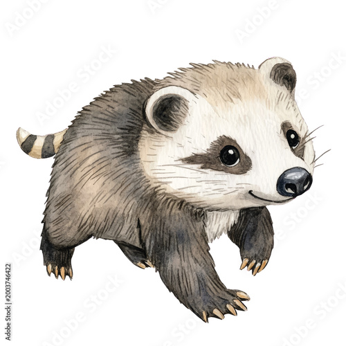 Foto Cute Honey Badger Walking Forward Slowly.