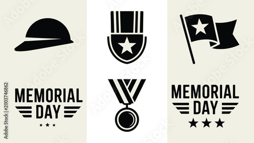 Tableau sur toile Commemorative vintage inspired silhouette icons representing memorial day with m