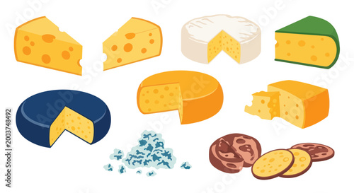 Photos Assortment of Cheeses: Slices, Wheels, and Crumbles