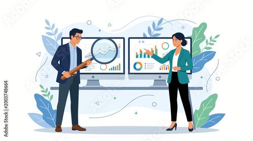 Business professionals analyzing data on monitors, driving growth and strategic decisions