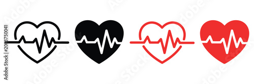 Photos Heart pulse icons, heart shape with heartbeat line vector illustration, health c