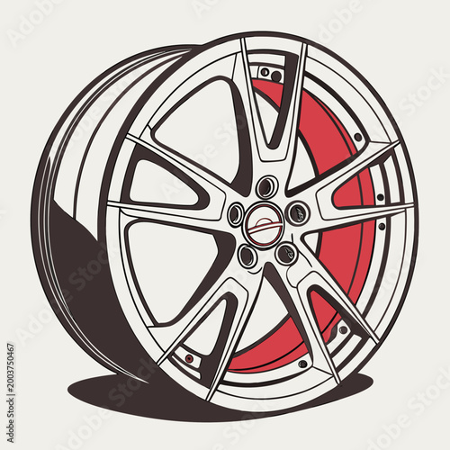 Tableau sur toile Illustration of automotive alloy wheel with rim.