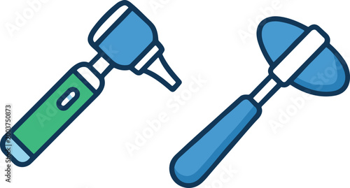 Medical reflex hammers neurological examination tools, healthcare diagnostic equipment illustration, anatomy practice medicine science connection design