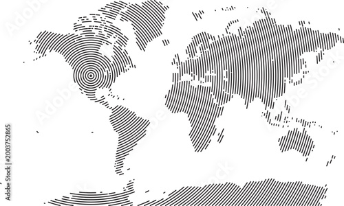 Geometric round circle line pattern vector world map focusing center USA continent