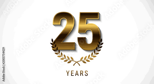 25 Years Anniversary: A golden numeral 25 elegantly presented with laurel, representing a significant milestone of achievement and celebration, perfect for marking a quarter-century of success.