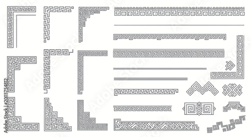 Foto Greek Key Pattern Borders and Corners Collection - Ancient Ornament Design