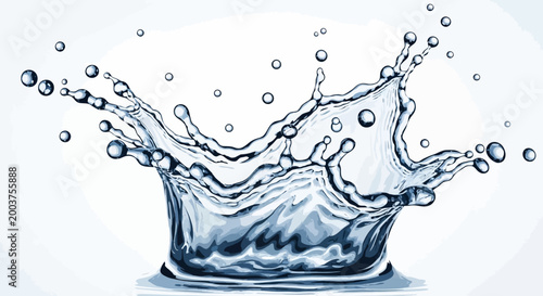 Water splash with droplets on surface.