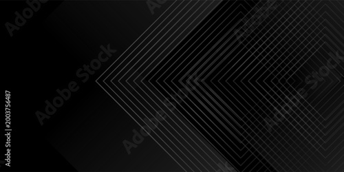 Dark line arrow background. Linear triangle repeating pattern. Striped halftone gradient texture. Thin to thick transition stripe backdrop for poster, cover, banner. Vector masculine sporty wallpaper
