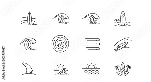 Tableau sur toile Surfing icons and wave graphics.