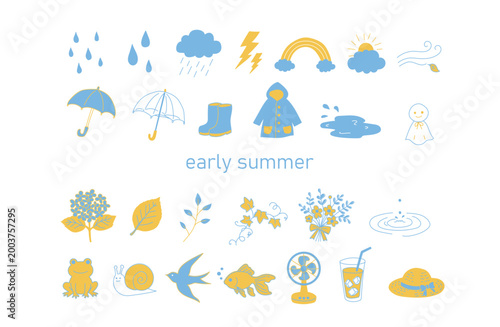 梅雨　初夏　イラスト　アイコン　セット　フラットイラスト