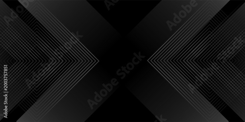 Dark line arrow background. Linear triangle repeating pattern. Striped halftone gradient texture. Thin to thick transition stripe backdrop for poster, cover, banner. Vector masculine sporty wallpaper