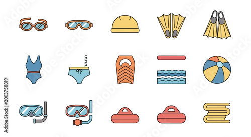 Swimming Equipment Icons