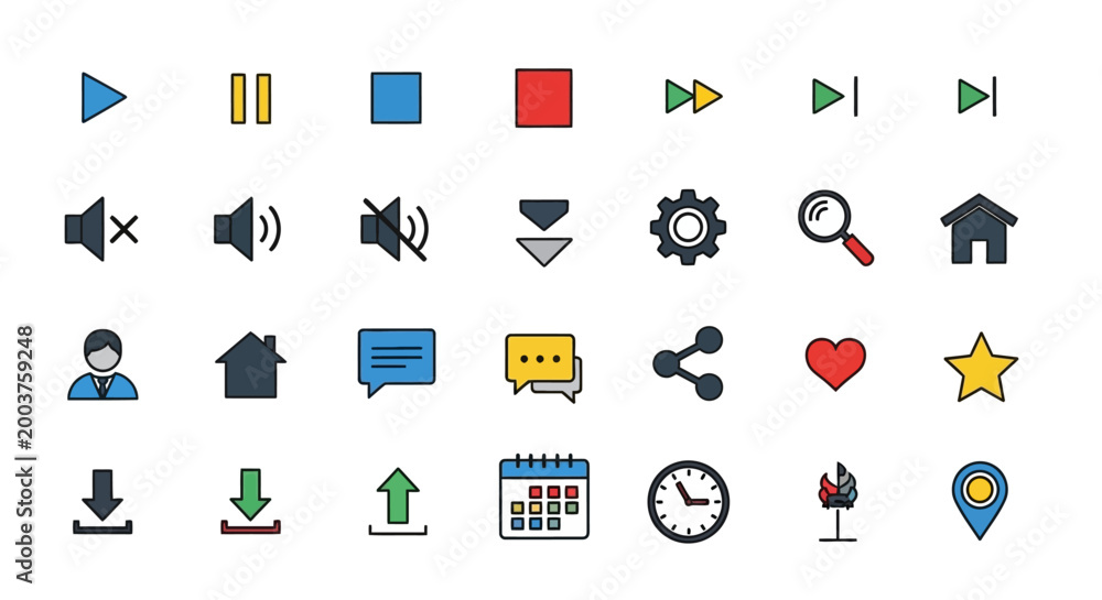 Fototapeta premium Media Player Icons Set