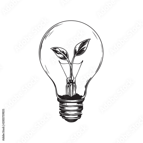 Green energy light bulb concept with growing plant sprout