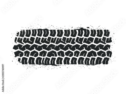 Graphic illustration of a rugged vehicle tire track, showcasing a compact tread pattern with a dirty, off-road impression.