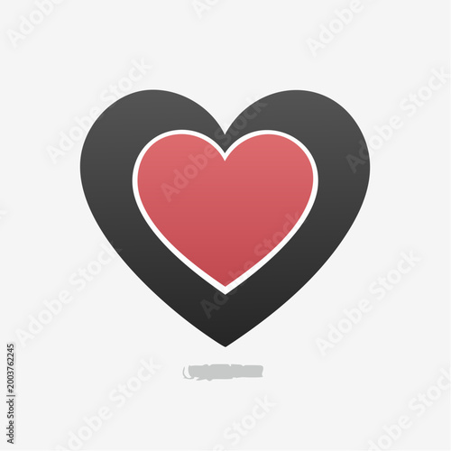 Abstract Heart Icon with Red Inner Heart and Black Outer Heart