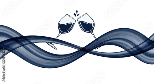 Celebration Toast: Two Wine Glasses Clinking with Red Wine and Waves