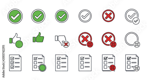 Checkmarks and Crosses Icons: Yes No Symbols, Thumbs Up Down, Checklist, Approval, Rejection