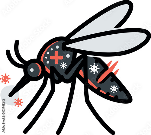 Mosquito carrying virus cartoon icon dangerous insect disease carrier symbol dengue malaria vector illustration design