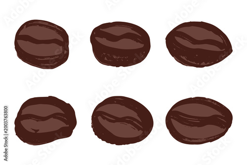 Set of hand drawn fresh roasted coffee bean Arabica robusta seed doodle Single element for design print packaging label decor