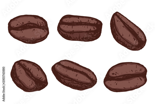 Set of hand drawn fresh roasted coffee bean Arabica robusta seed doodle Single element for design print packaging label decor