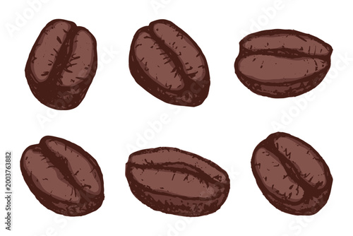 Set of hand drawn fresh roasted coffee bean Arabica robusta seed doodle Single element for design print packaging label decor