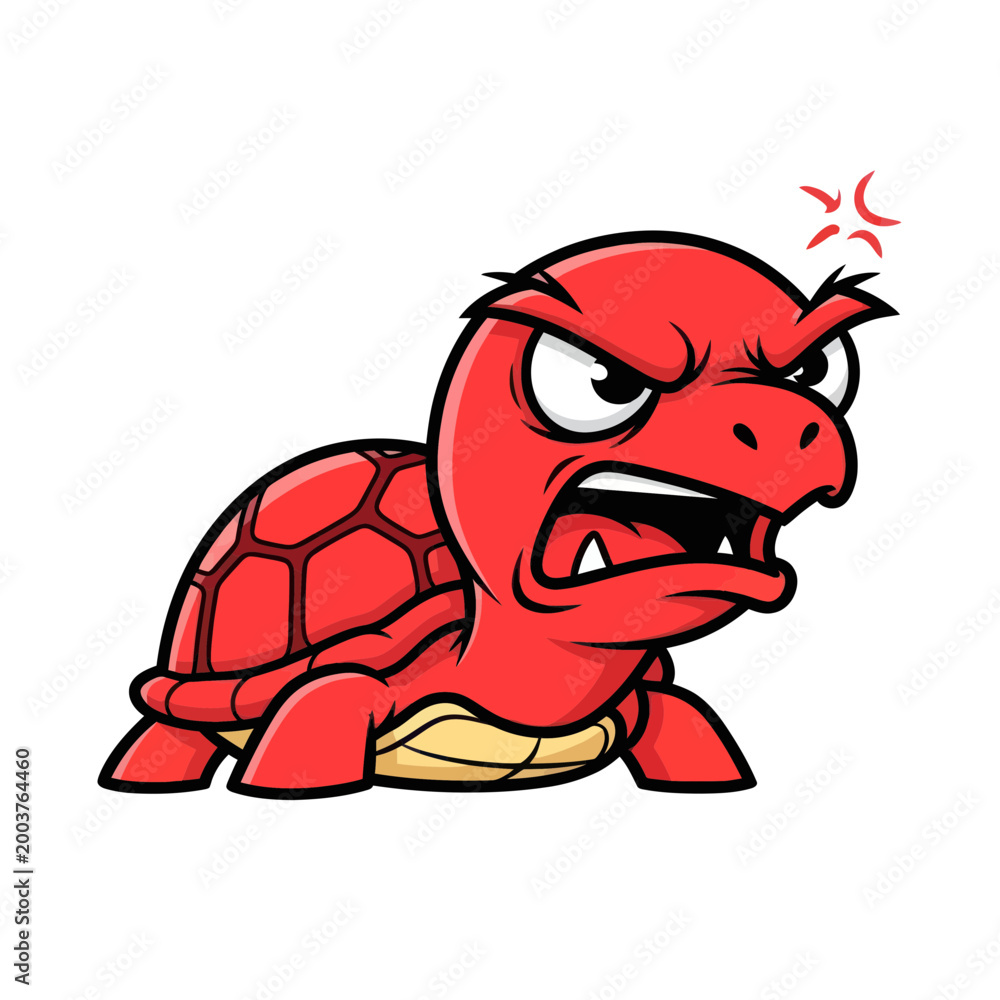 Obraz premium Angry Red Turtle Cartoon Character Expressing Frustration