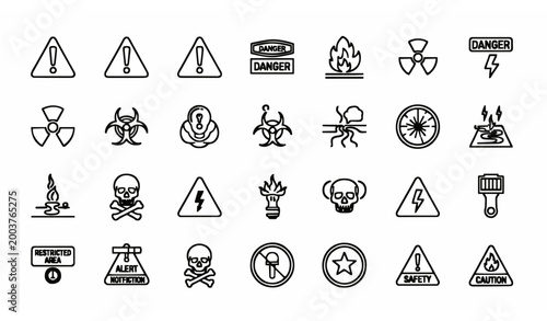 Photos Danger and warning outline icon set with hazard symbols safety alerts and risk s